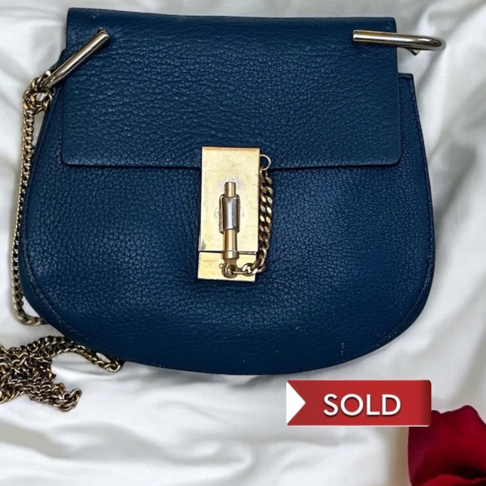 Chloe Blue Leather Small Drew Shoulder Bag